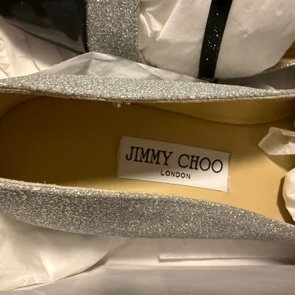 Jimmy Choo Glitter Silver and Black Elisa Flats - brand new - Picture 8 of 13